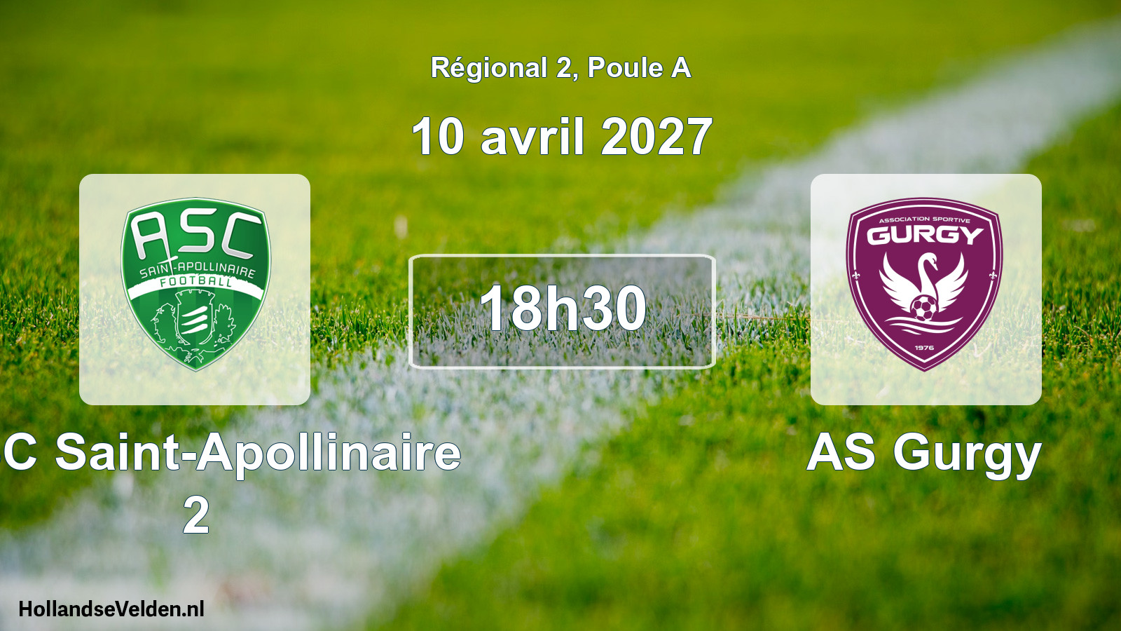 Match programmé: ASC Saint-Apollinaire 2 - AS Gurgy (10 avril 2027)