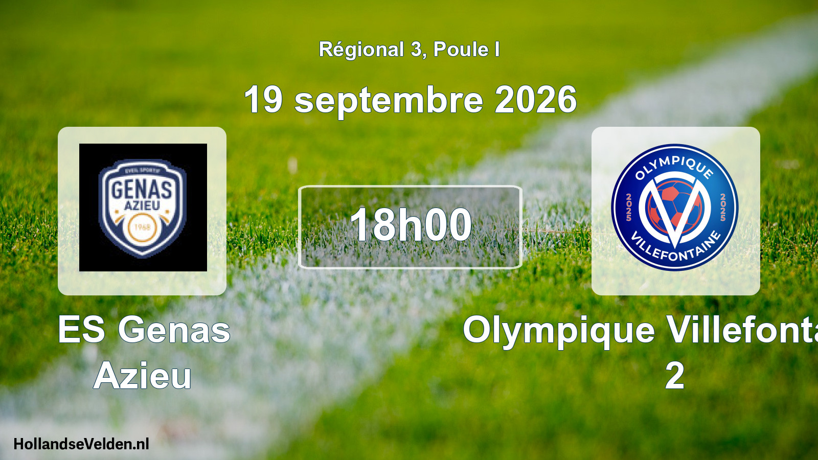Match programmé: ES Genas Azieu - Olympique Villefontaine 2 (19 septembre 2026)
