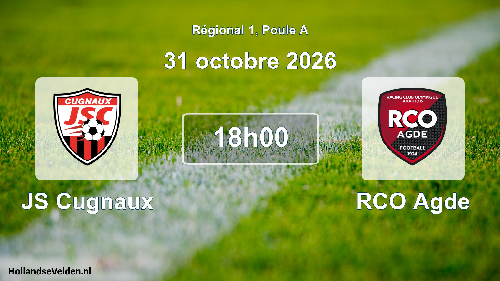 Match programmé: JS Cugnaux - RCO Agde (31 octobre 2026)