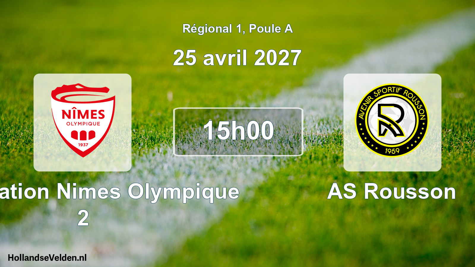 Match programmé: Association Nimes Olympique 2 - AS Rousson (25 avril 2027)