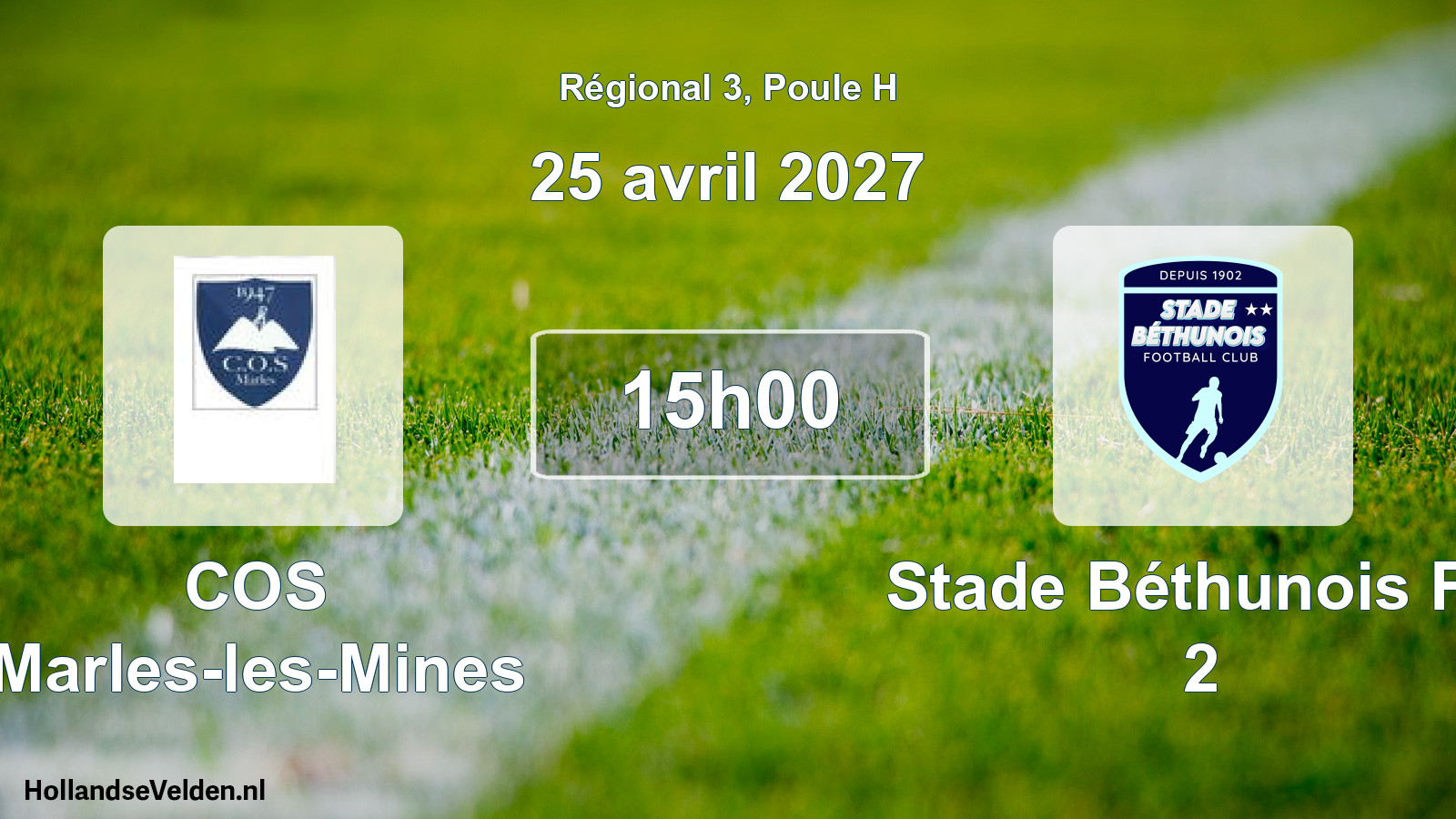Match programmé: COS Marles-les-Mines - Stade Béthunois FC 2 (25 avril 2027)