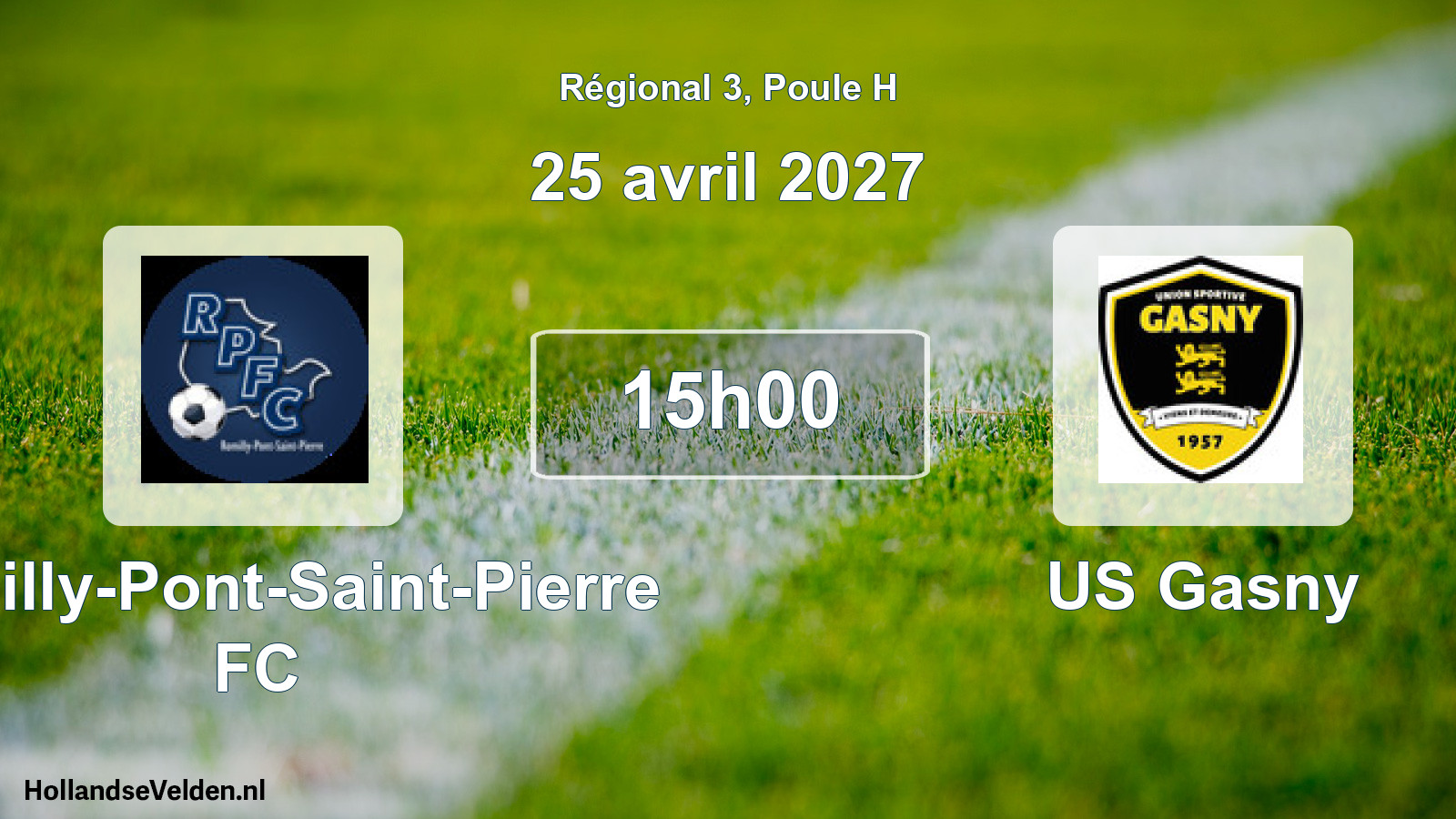Match programmé: Romilly-Pont-Saint-Pierre FC - US Gasny (25 avril 2027)