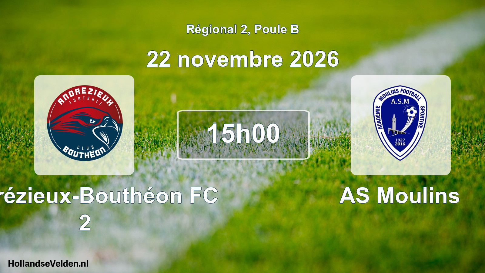 Match programmé: Andrézieux-Bouthéon FC 2 - AS Moulins (22 novembre 2026)