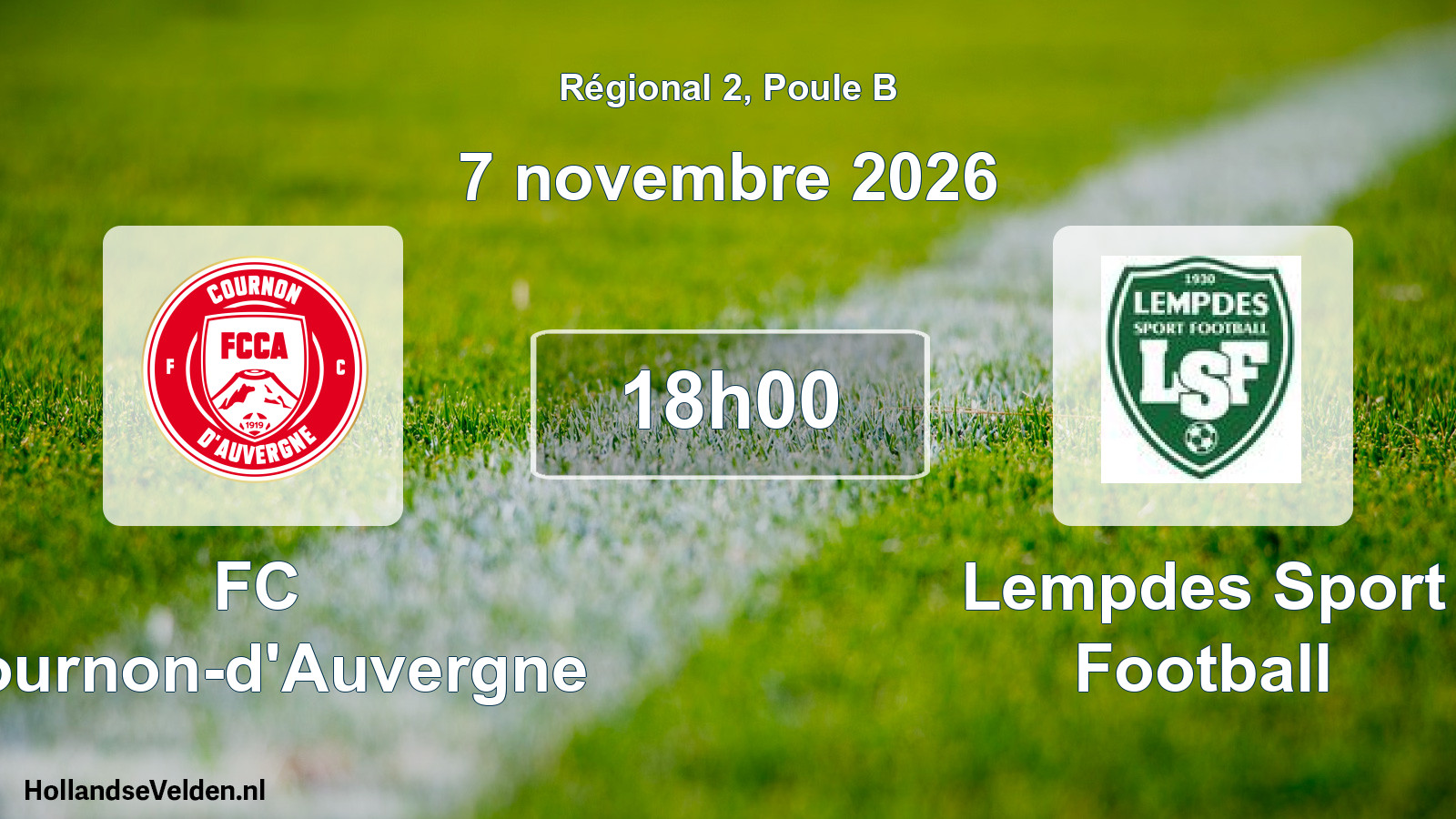 Match programmé: FC Cournon-d'Auvergne - Lempdes Sport Football (7 novembre 2026)