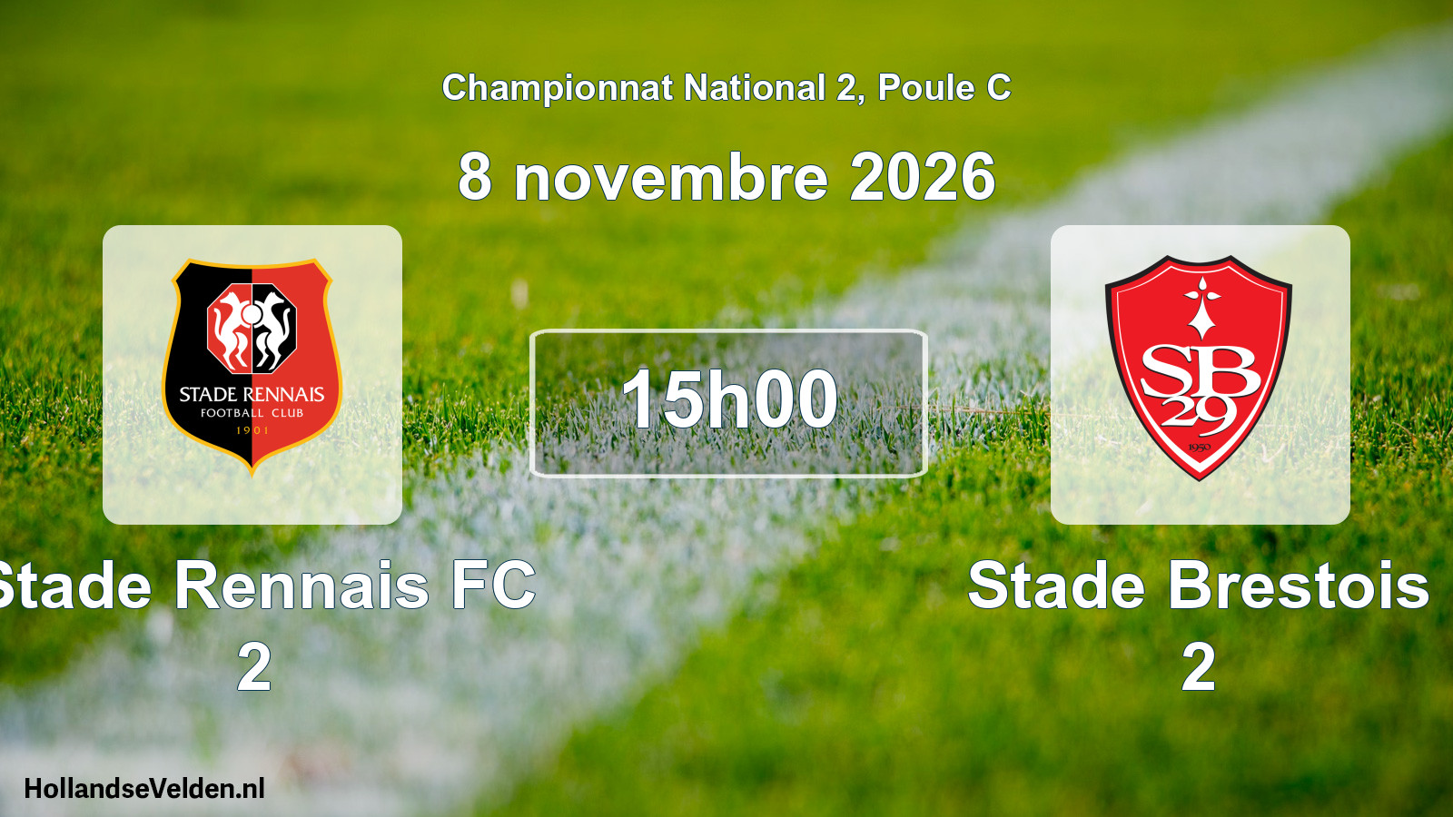 Match programmé: Stade Rennais FC 2 - Stade Brestois 2 (8 novembre 2026)