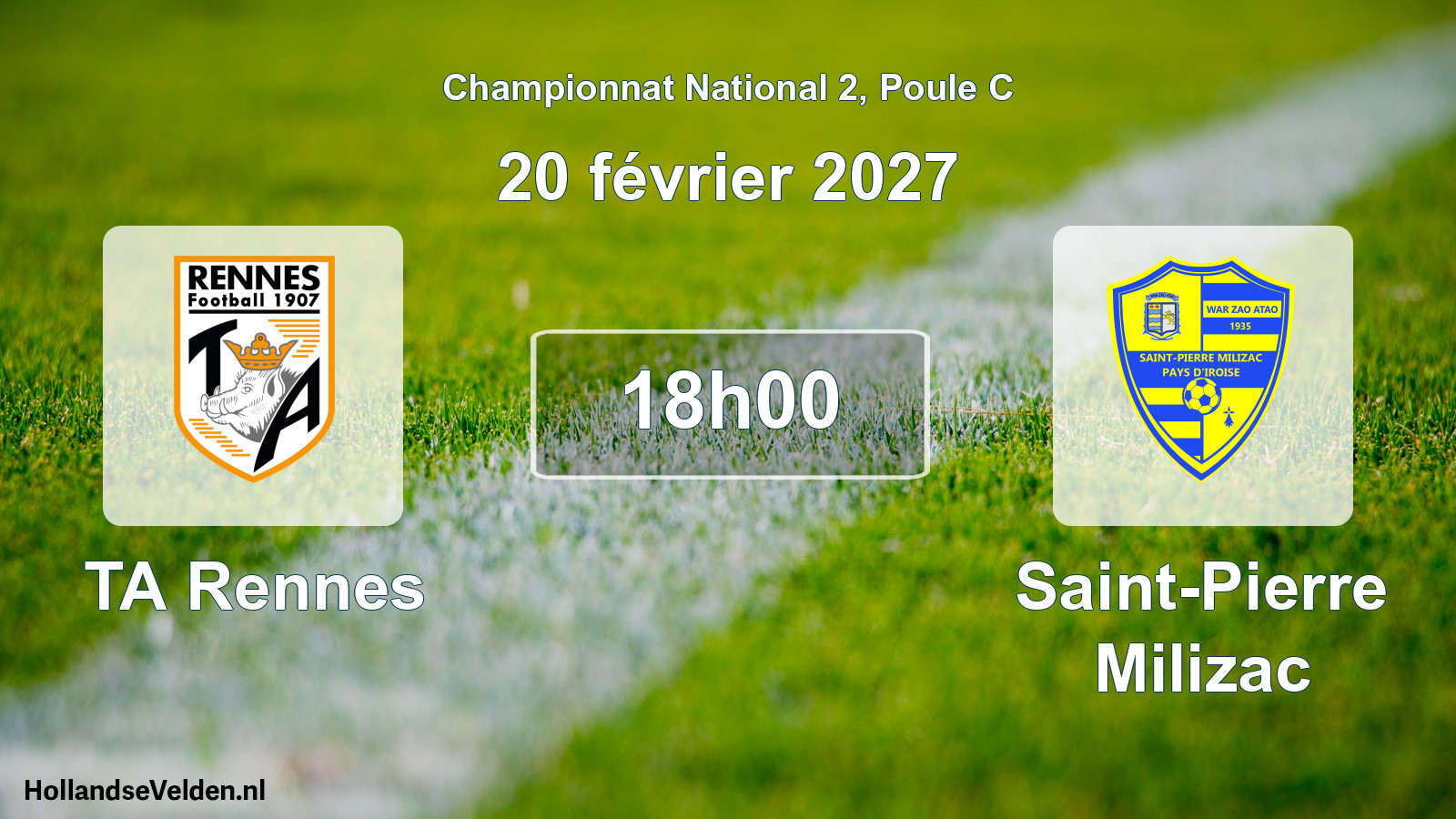 Match programmé: TA Rennes - Saint-Pierre Milizac (20 février 2027)