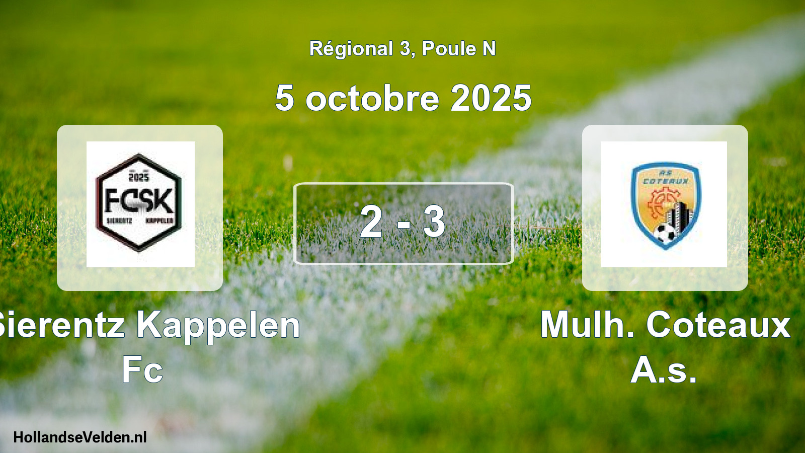 Gespeelde wedstrijd: Sierentz Kappelen Fc - Mulh. Coteaux A.s. 2 - 3 (5 octobre 2025)