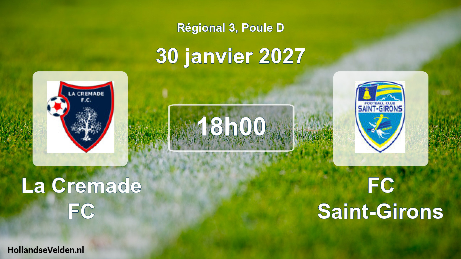 Match programmé: La Cremade FC - FC Saint-Girons (30 janvier 2027)