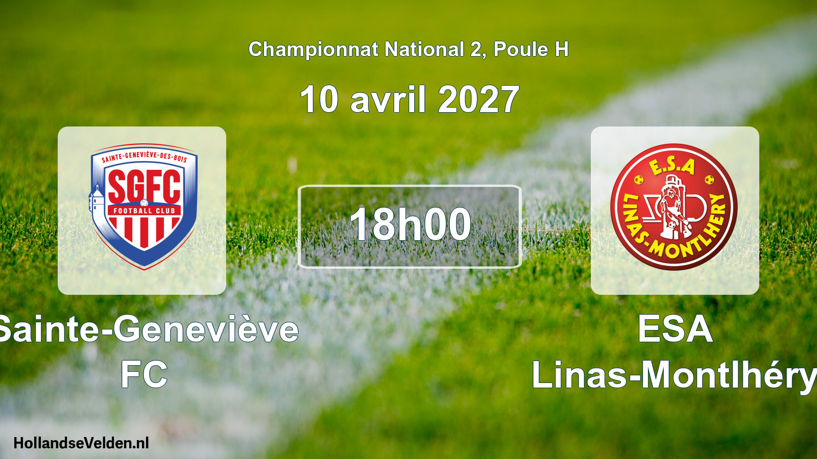 Match programmé: Sainte-Geneviève FC - ESA Linas-Montlhéry (10 avril 2027)