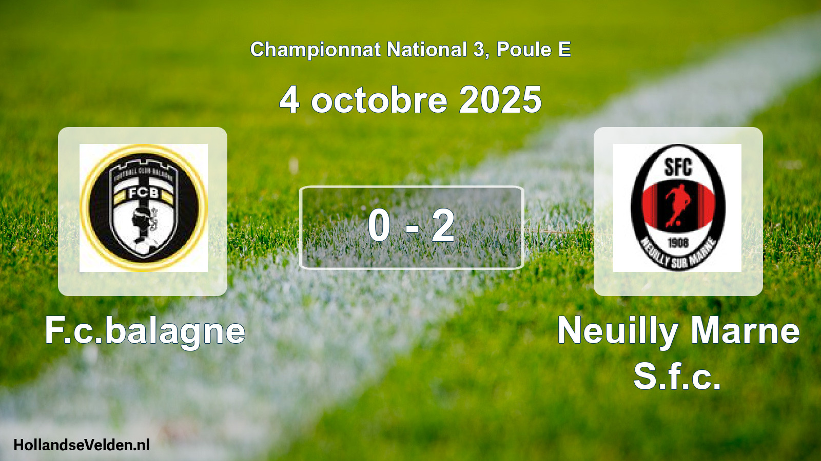 Gespeelde wedstrijd: F.c.balagne - Neuilly Marne S.f.c. 0 - 2 (4 octobre 2025)