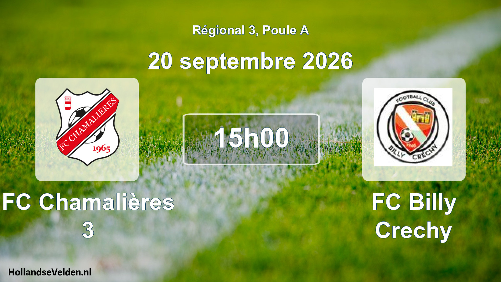 Match programmé: FC Chamalières 3 - FC Billy Crechy (20 septembre 2026)