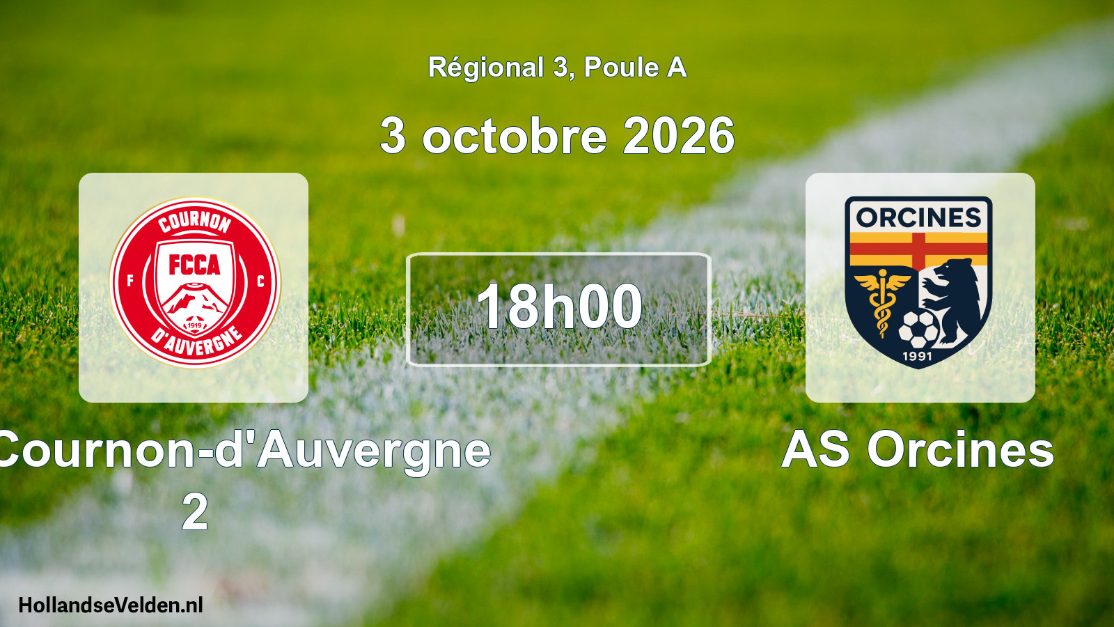 Match programmé: FC Cournon-d'Auvergne 2 - AS Orcines (3 octobre 2026)