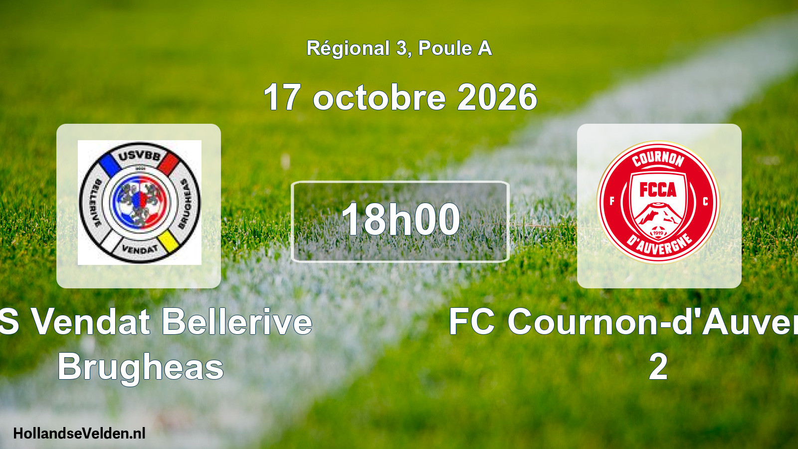 Match programmé: US Vendat Bellerive Brugheas - FC Cournon-d'Auvergne 2 (17 octobre 2026)