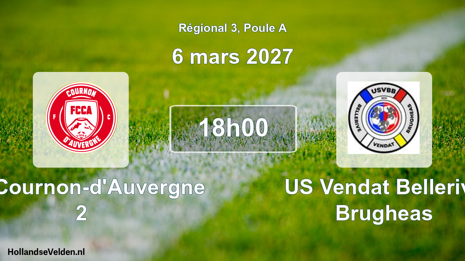 Match programmé: FC Cournon-d'Auvergne 2 - US Vendat Bellerive Brugheas (6 mars 2027)