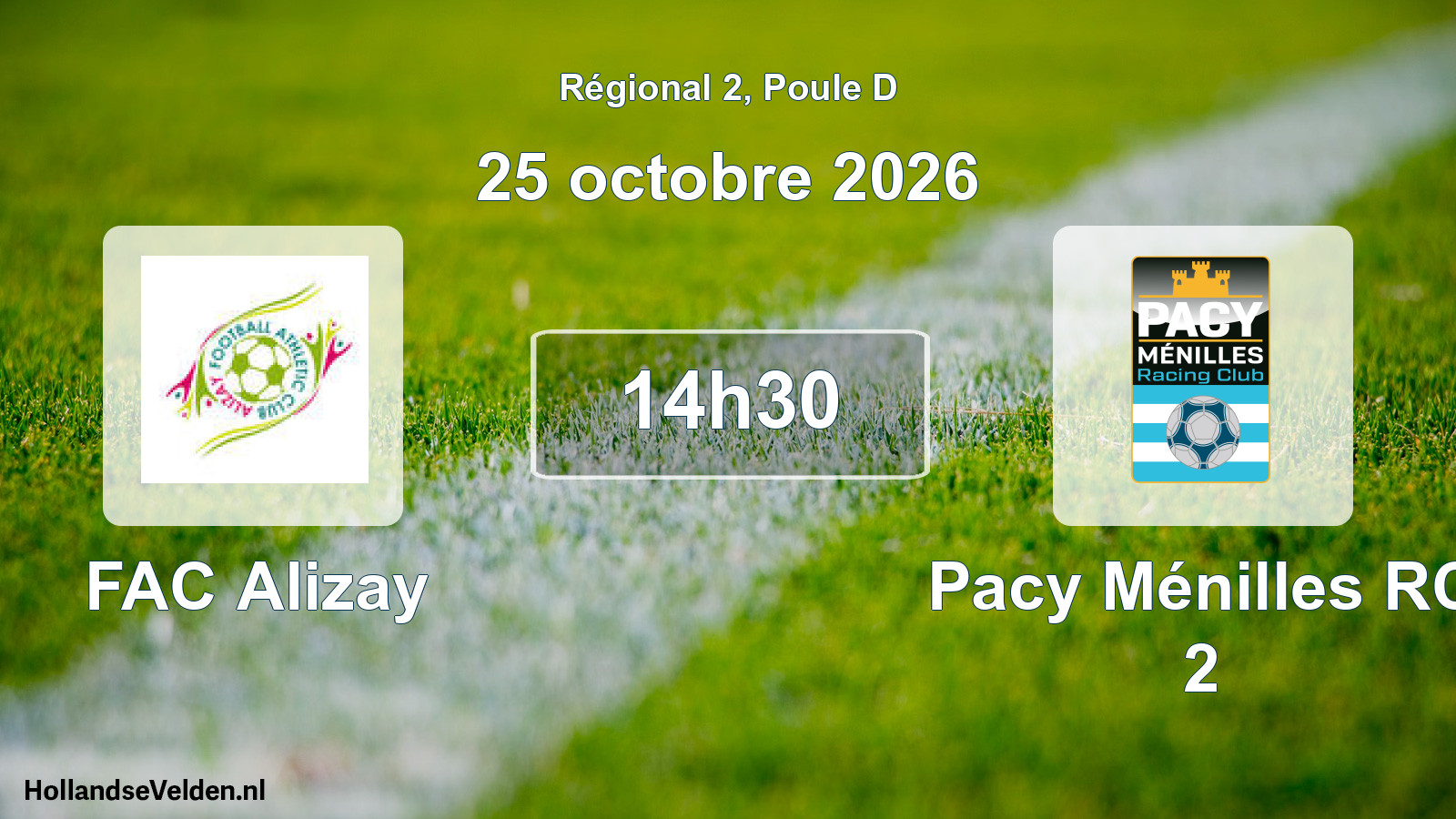 Match programmé: FAC Alizay - Pacy Ménilles RC 2 (25 octobre 2026)