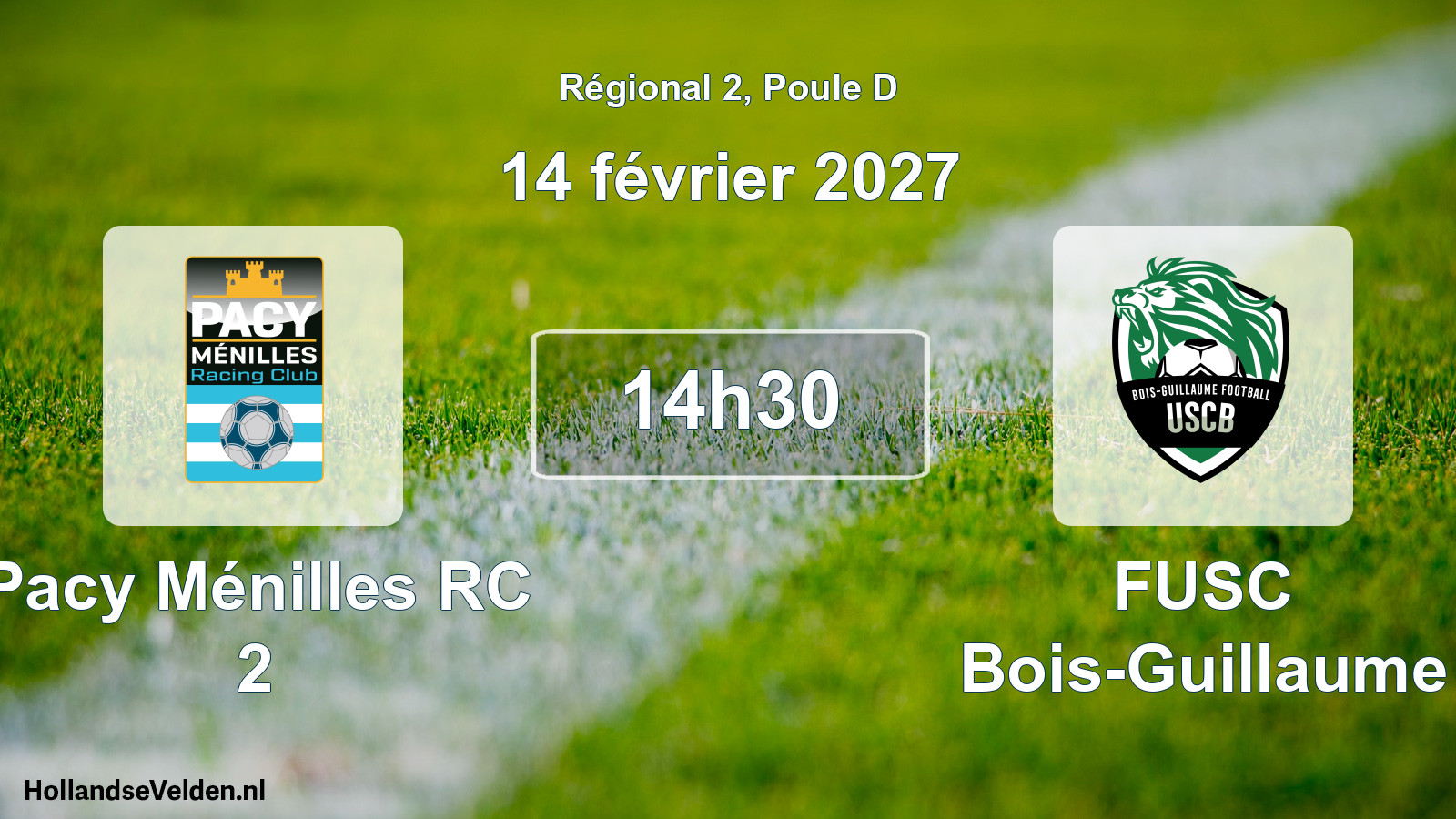 Match programmé: Pacy Ménilles RC 2 - FUSC Bois-Guillaume (14 février 2027)