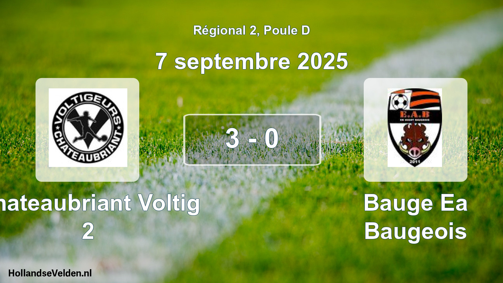 Gespeelde wedstrijd: Chateaubriant Voltig 2 - Bauge Ea Baugeois 3 - 0 (7 septembre 2025)