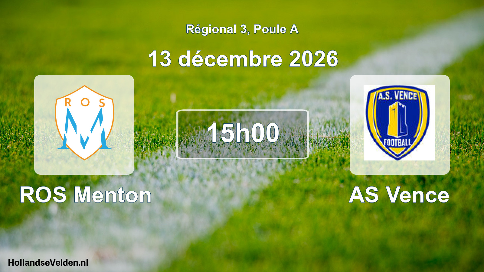 Match programmé: ROS Menton - AS Vence (13 décembre 2026)