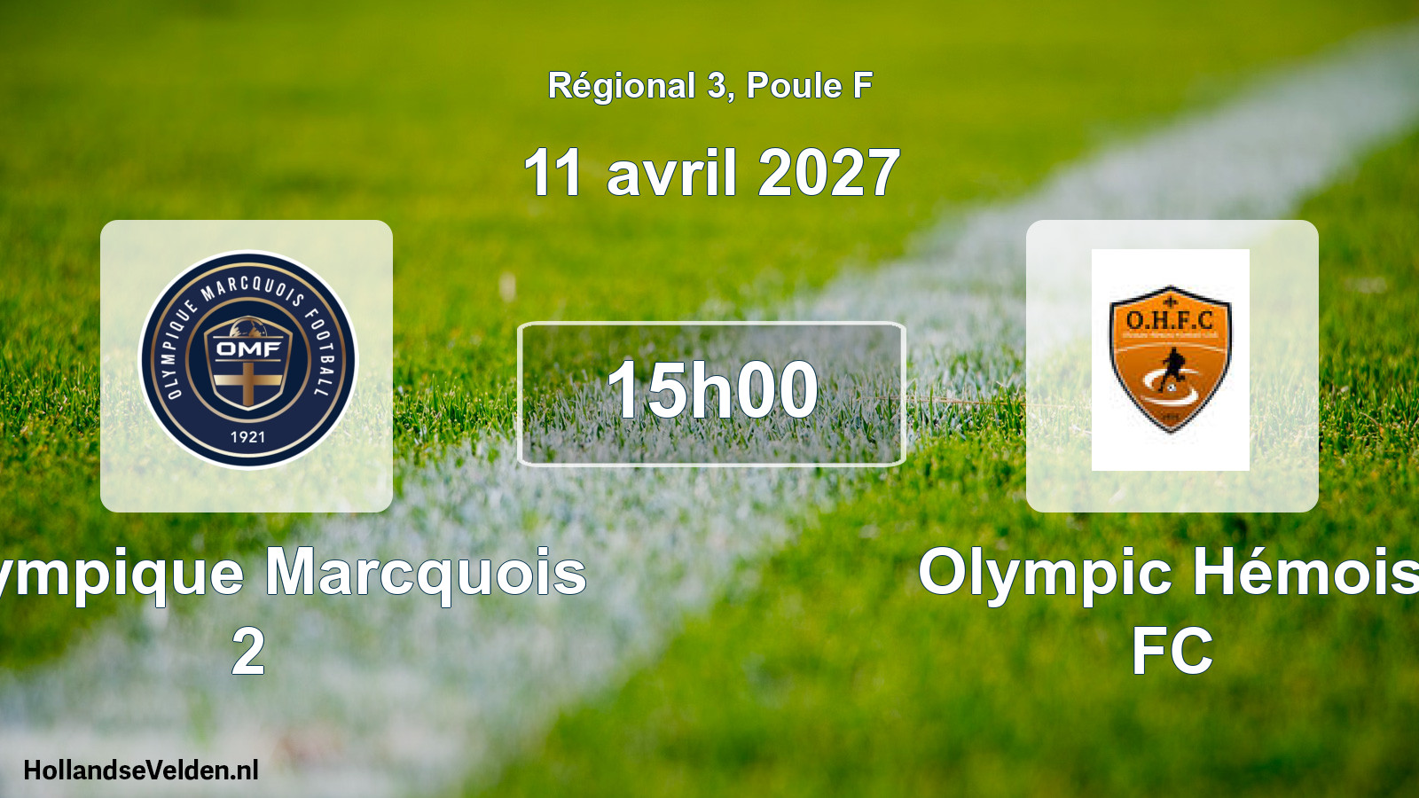 Match programmé: Olympique Marcquois 2 - Olympic Hémois FC (11 avril 2027)