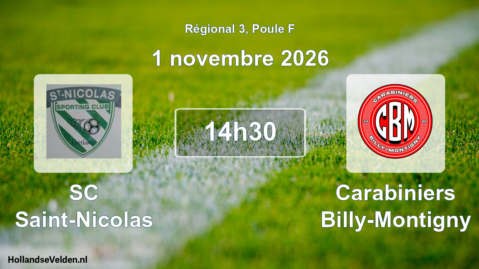 Match programmé: SC Saint-Nicolas - Carabiniers Billy-Montigny (1 novembre 2026)