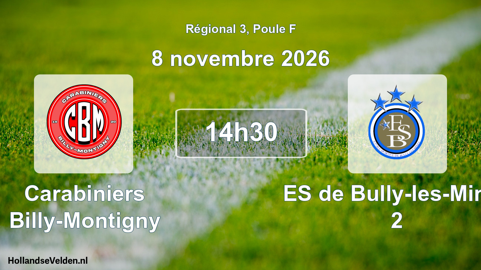 Match programmé: Carabiniers Billy-Montigny - ES de Bully-les-Mines 2 (8 novembre 2026)