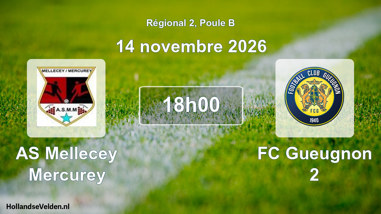 Match programmé: AS Mellecey Mercurey - FC Gueugnon 2 (14 novembre 2026)
