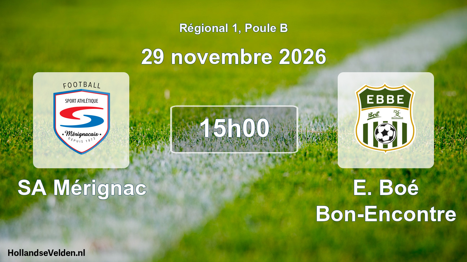 Geplande wedstrijd: SA Mérignac - E. Boé Bon-Encontre (29 november 2026)