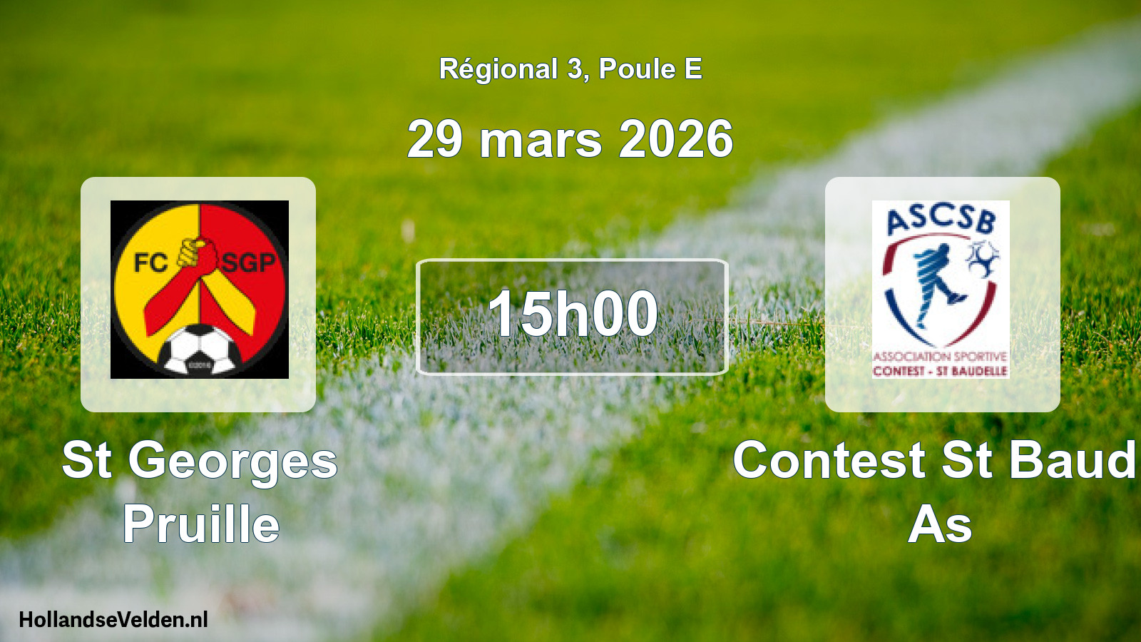 Geplande wedstrijd: St Georges Pruille - Contest St Baud. As (29 maart 2026)
