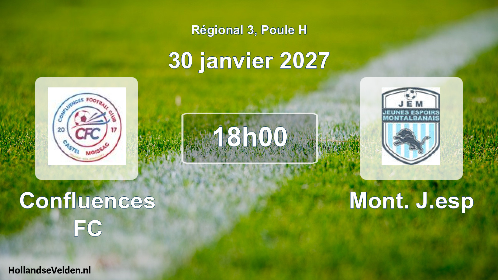 Match programmé: Confluences FC - Mont. J.esp (30 janvier 2027)