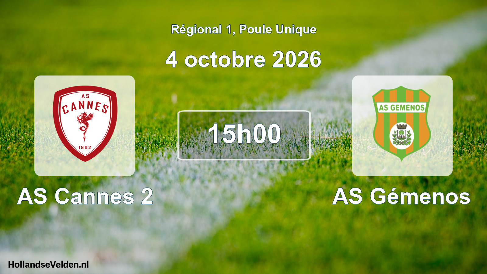 Match programmé: AS Cannes 2 - AS Gémenos (4 octobre 2026)