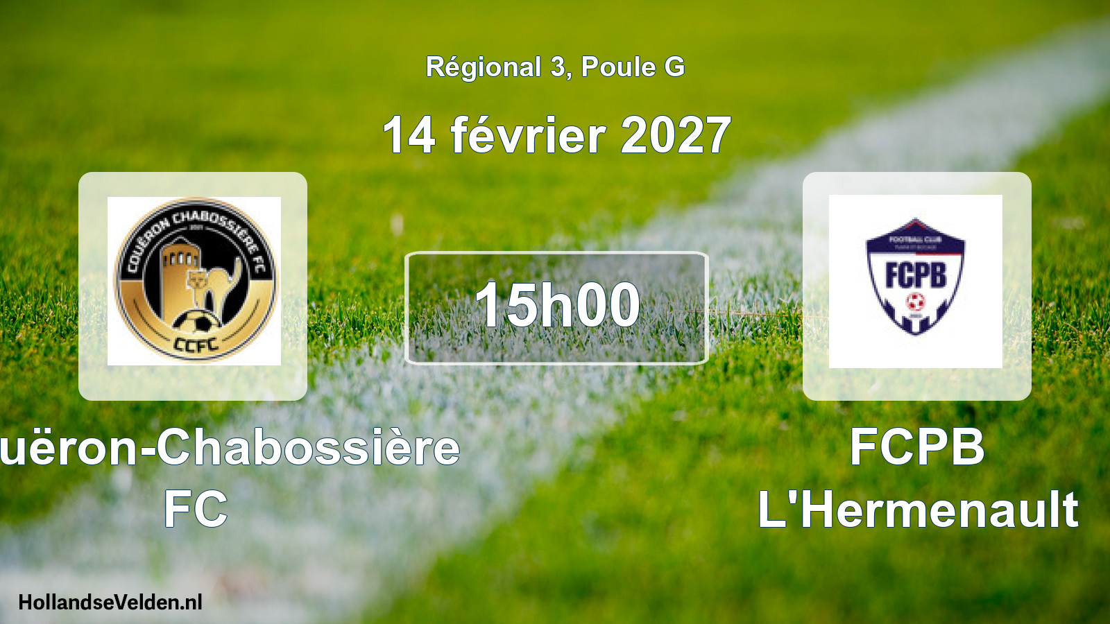 Match programmé: Couëron-Chabossière FC - FCPB L'Hermenault (14 février 2027)