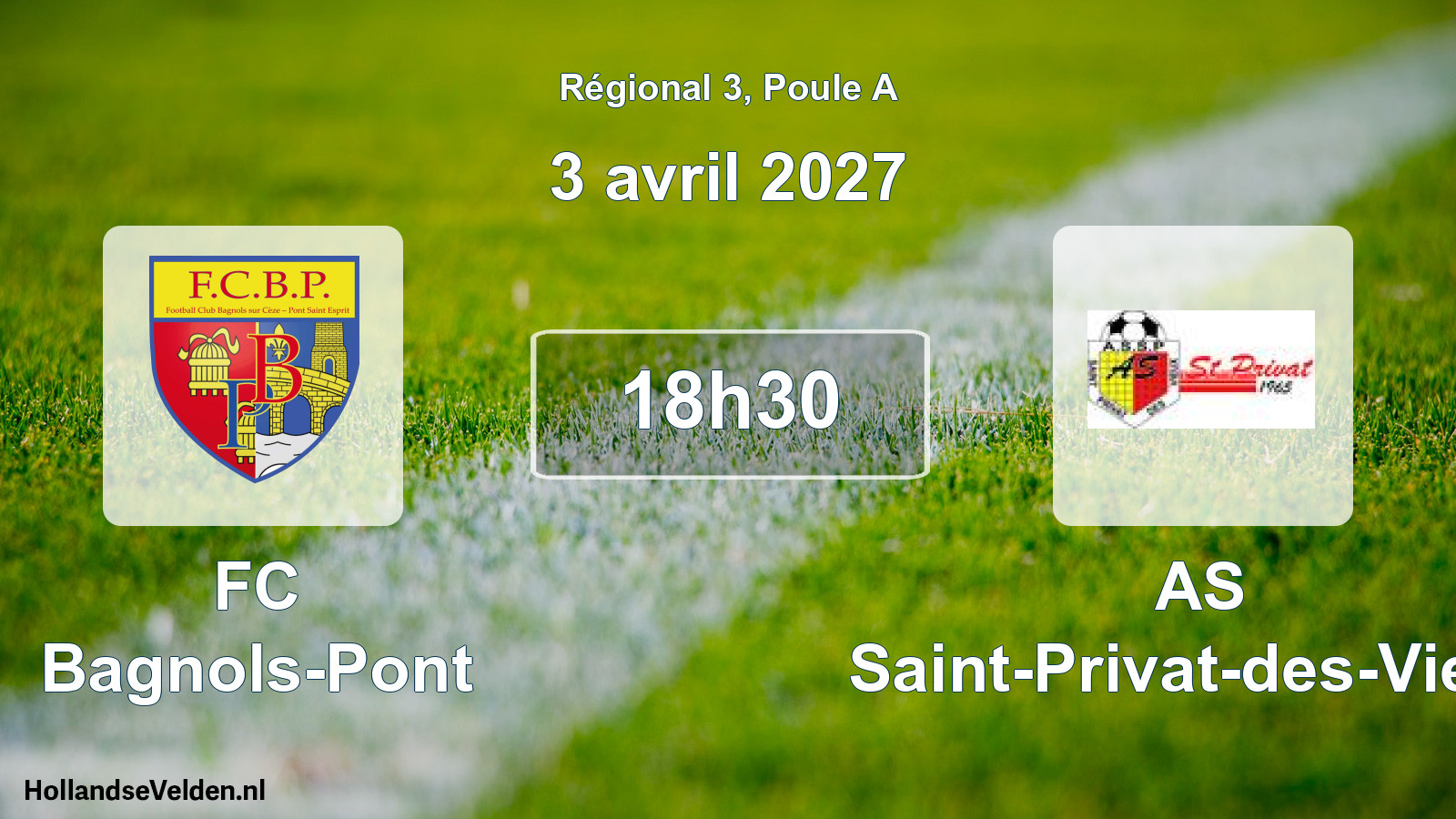 Match programmé: FC Bagnols-Pont - AS Saint-Privat-des-Vieux (3 avril 2027)