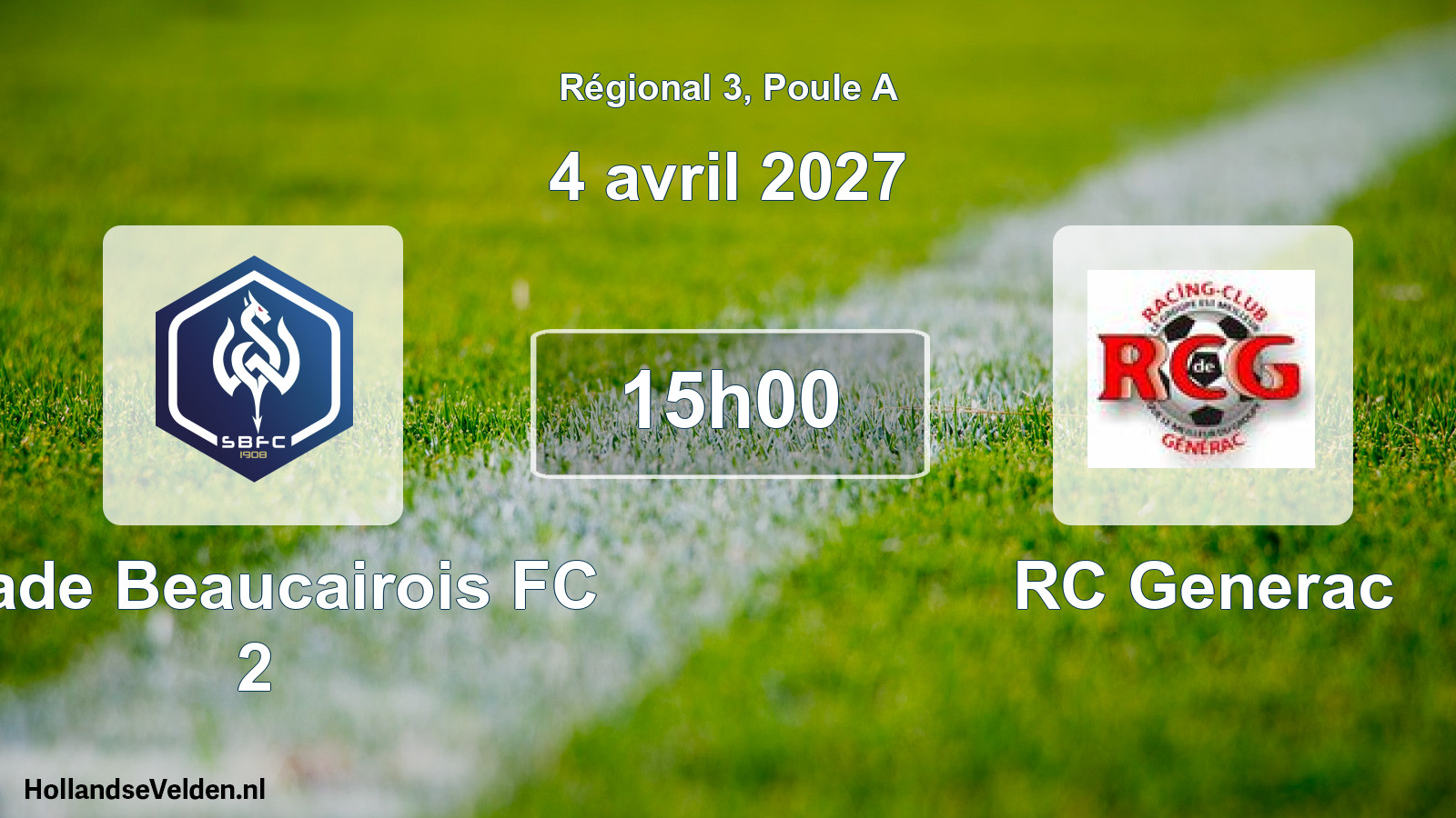 Match programmé: Stade Beaucairois FC 2 - RC Generac (4 avril 2027)