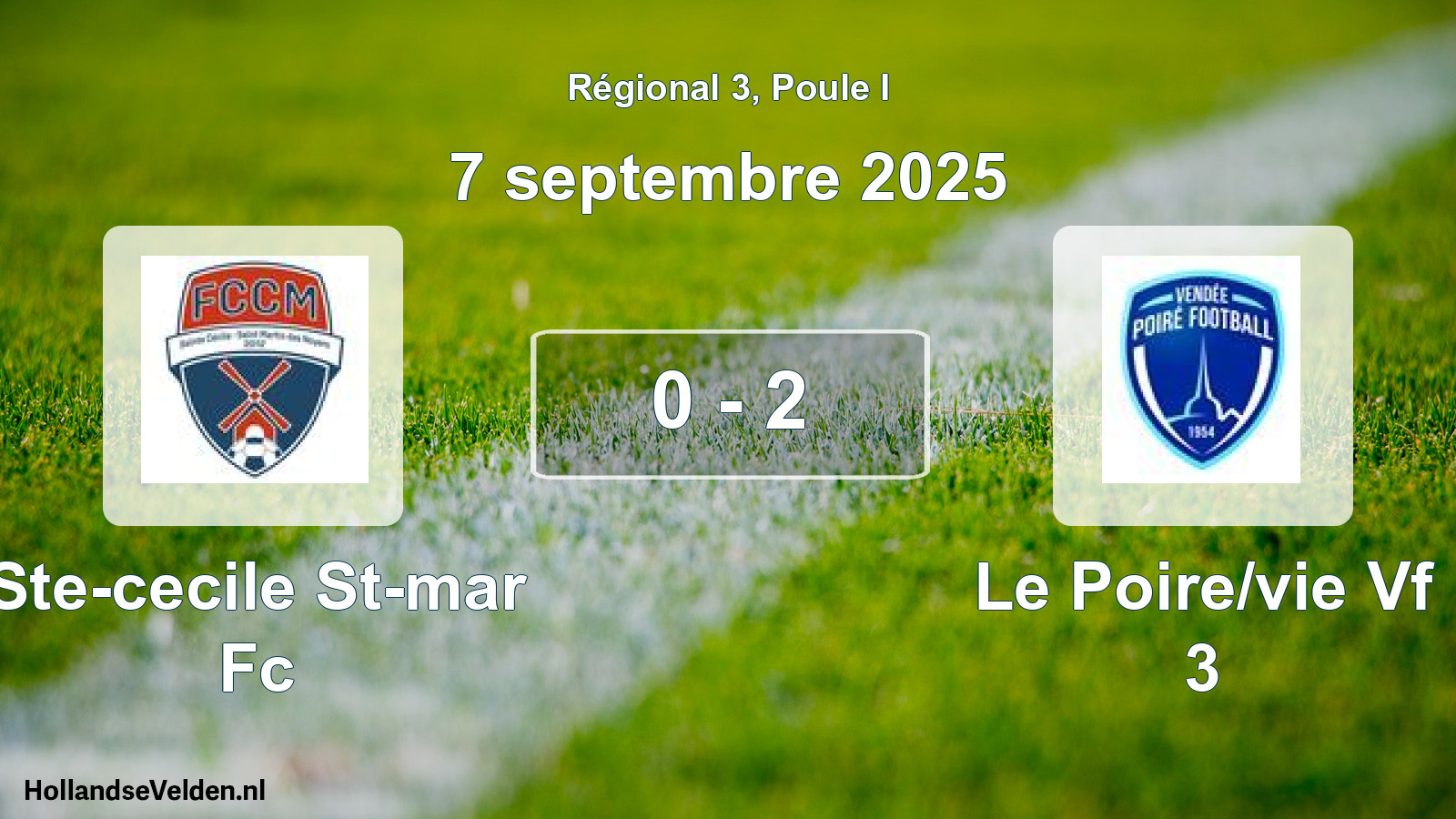 Gespeelde wedstrijd: Ste-cecile St-mar Fc - Le Poire/vie Vf 3 0 - 2 (7 september 2025)