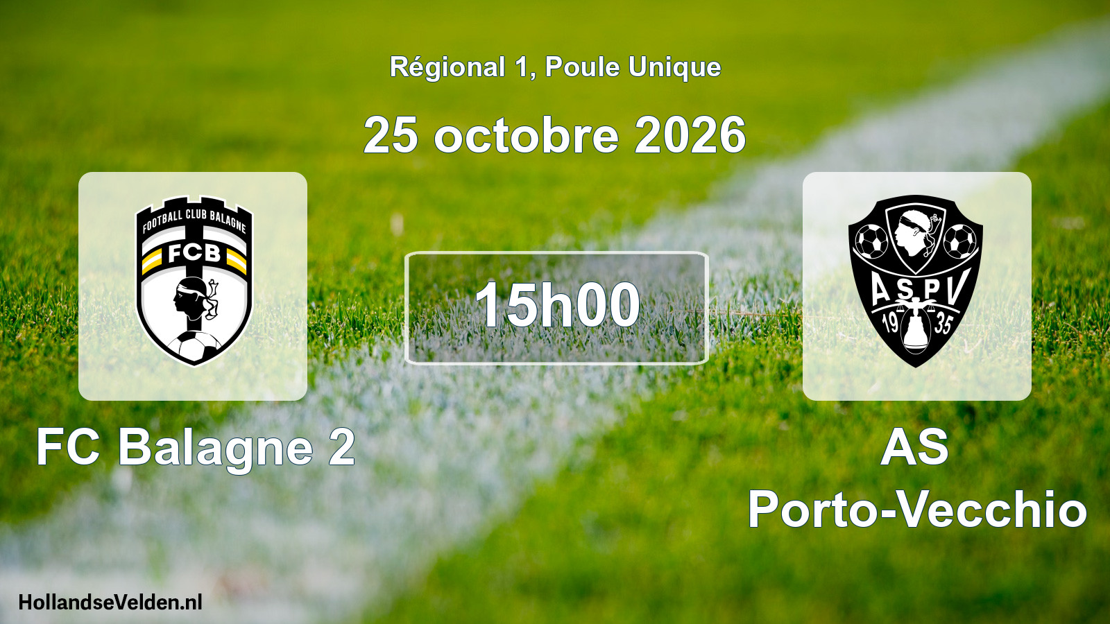 Match programmé: FC Balagne 2 - AS Porto-Vecchio (25 octobre 2026)