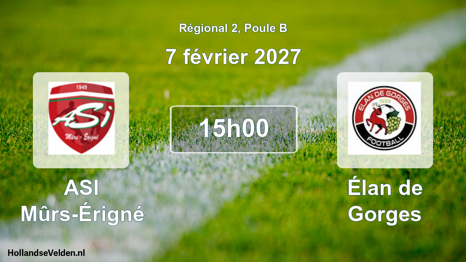 Match programmé: ASI Mûrs-Érigné - Élan de Gorges (7 février 2027)