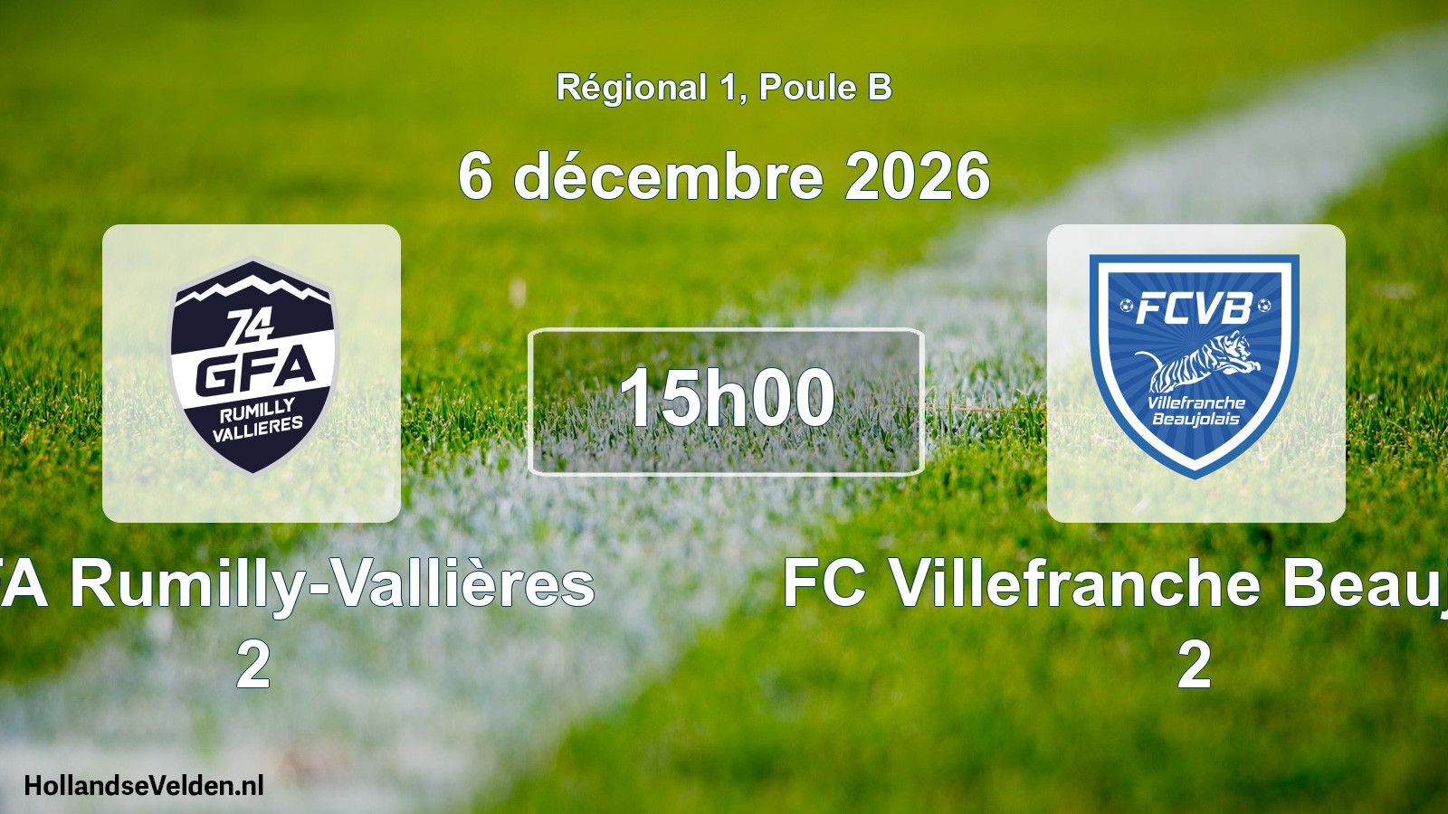 Match programmé: GFA Rumilly-Vallières 2 - FC Villefranche Beaujolais 2 (6 décembre 2026)
