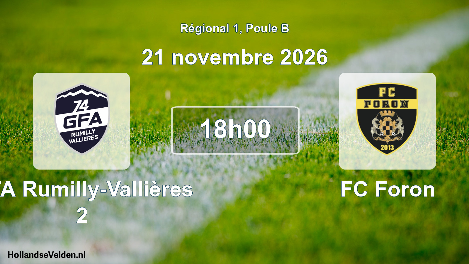 Match programmé: GFA Rumilly-Vallières 2 - FC Foron (21 novembre 2026)