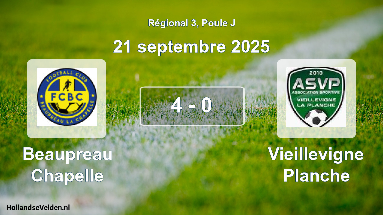 Gespeelde wedstrijd: Beaupreau Chapelle - Vieillevigne Planche 4 - 0 (21 september 2025)