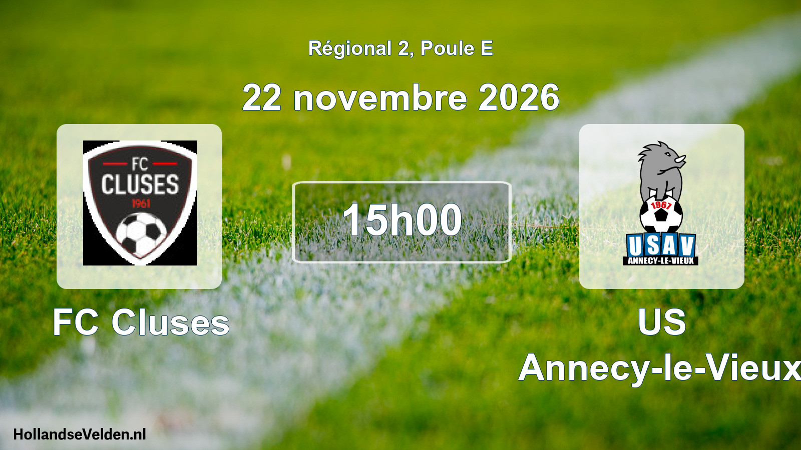 Match programmé: FC Cluses - US Annecy-le-Vieux (22 novembre 2026)