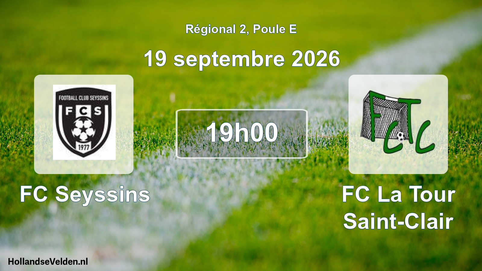 Match programmé: FC Seyssins - FC La Tour Saint-Clair (19 septembre 2026)
