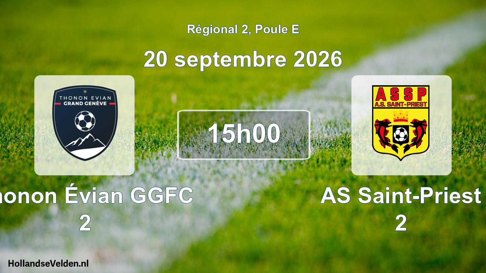 Match programmé: Thonon Évian GGFC 2 - AS Saint-Priest 2 (20 septembre 2026)