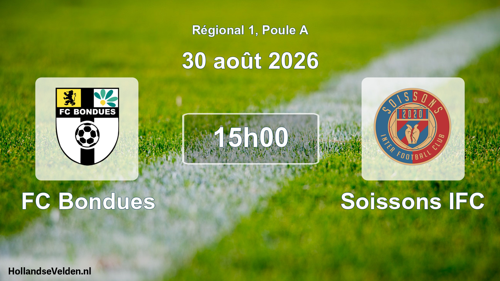 Match programmé: FC Bondues - Soissons IFC (30 août 2026)