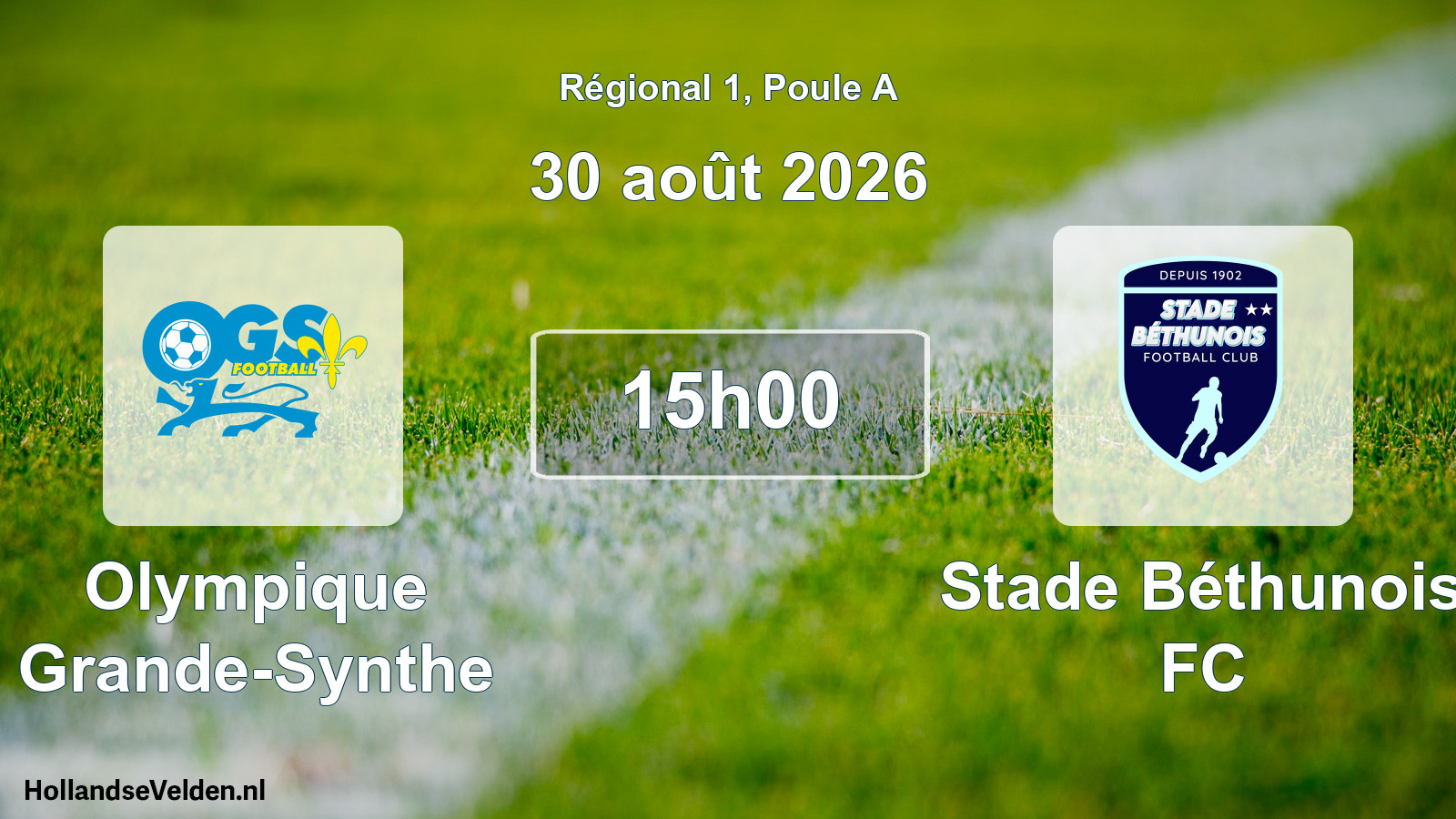 Match programmé: Olympique Grande-Synthe - Stade Béthunois FC (30 août 2026)