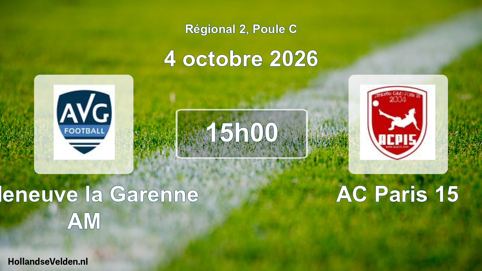 Scheduled Match: Villeneuve la Garenne AM - AC Paris 15 (4 October 2026)