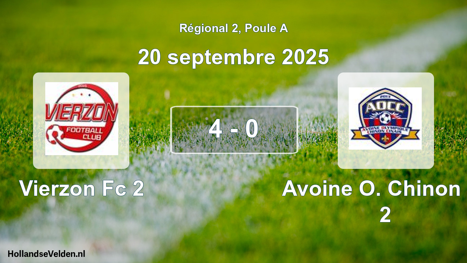Gespeelde wedstrijd: Vierzon Fc 2 - Avoine O. Chinon C. 2 4 - 0 (20 septembre 2025)