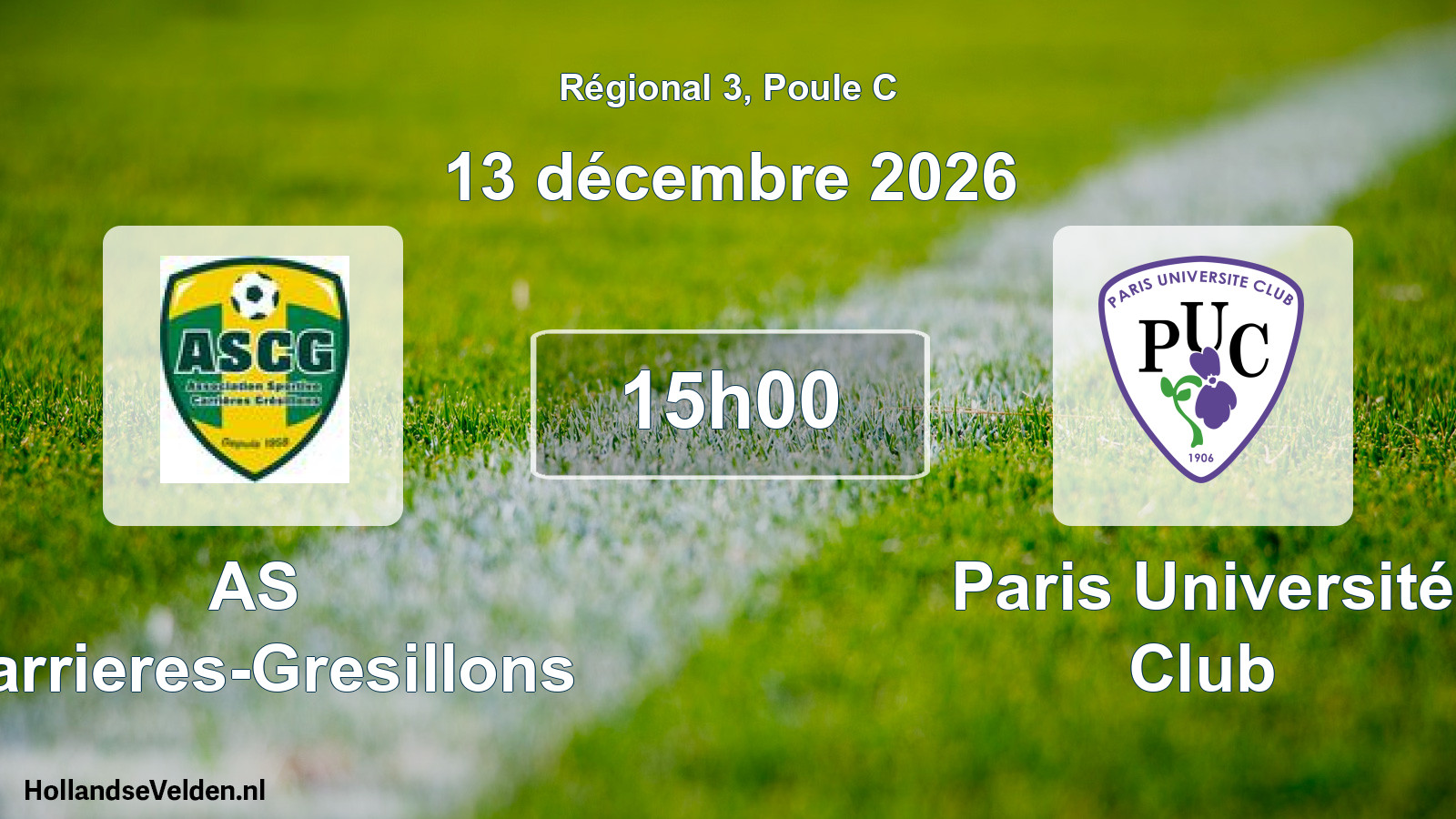Scheduled Match: AS Carrieres-Gresillons - Paris Université Club (13 December 2026)