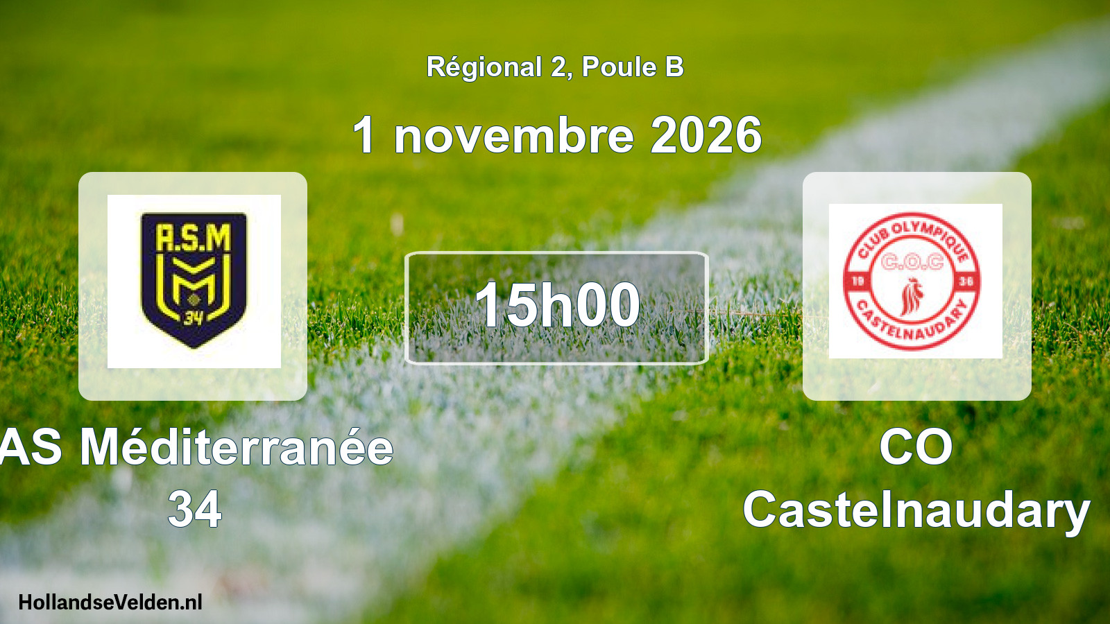 Match programmé: AS Méditerranée 34 - CO Castelnaudary (1 novembre 2026)
