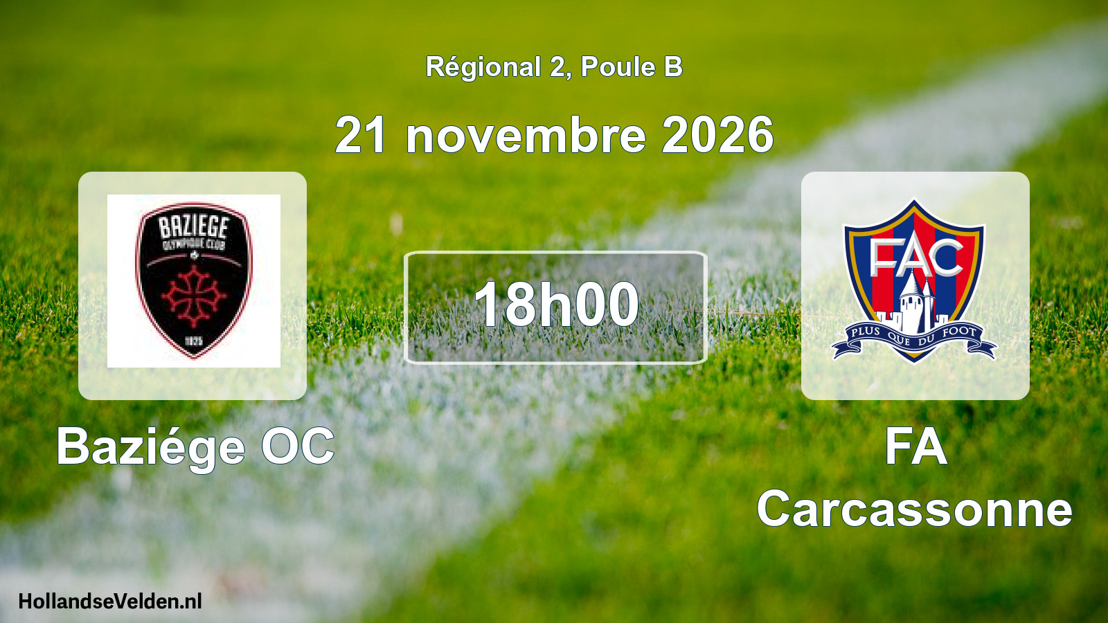 Match programmé: Baziége OC - FA Carcassonne (21 novembre 2026)