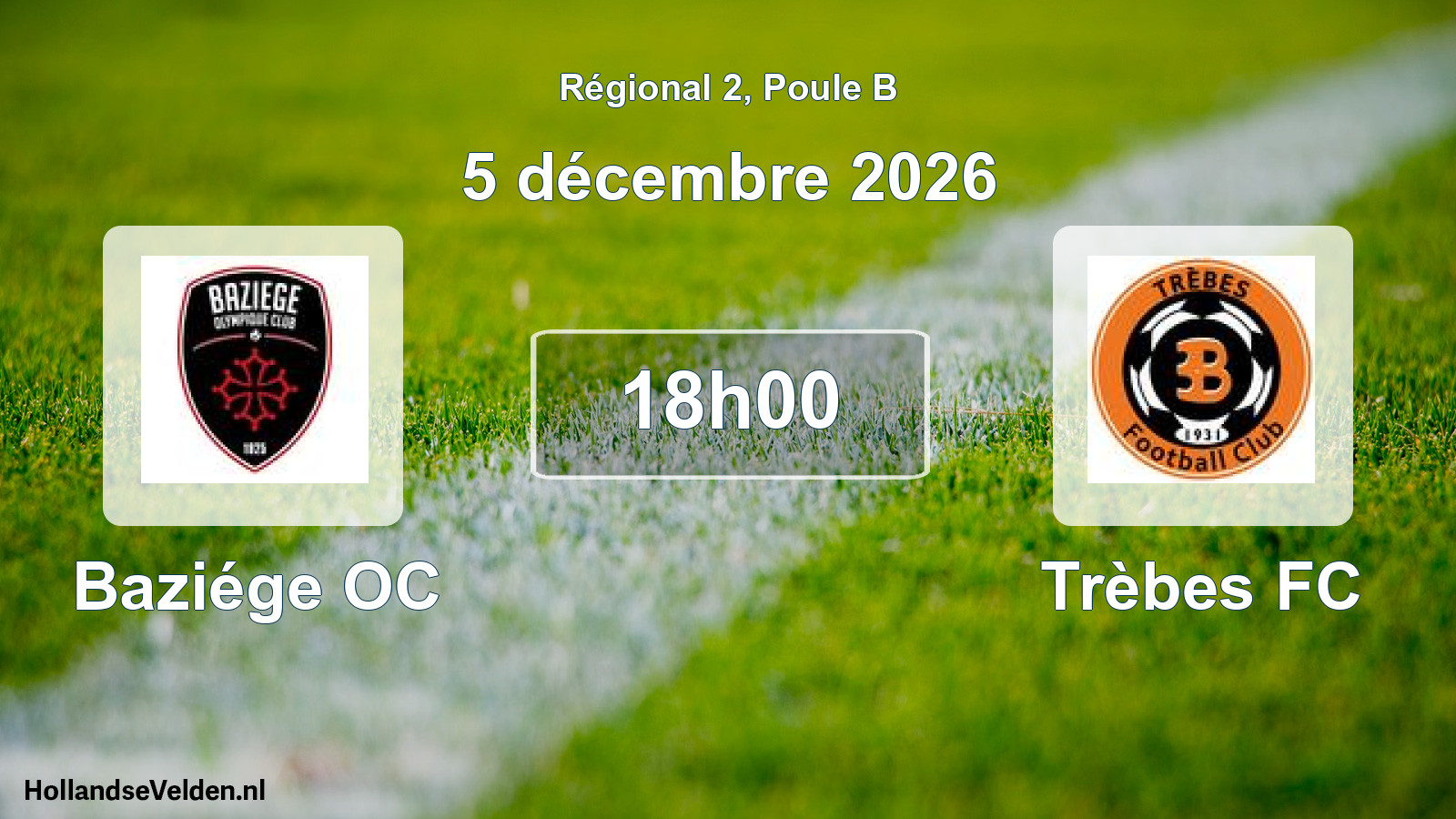 Match programmé: Baziége OC - Trèbes FC (5 décembre 2026)